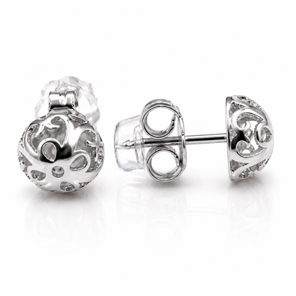 Genuine 9ct 9k 375 Yellow, Rose or White Gold 8mm Filigree Stud Half Ball Earring