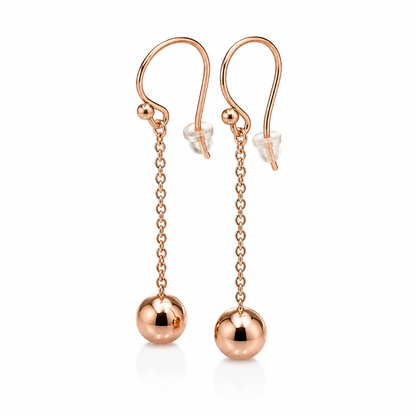 Genuine 9ct 9K 375 Rose Gold 10mm Ball Drop Chain Stud Earrings