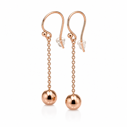 Genuine 9ct 9K 375 Rose Gold 10mm Ball Drop Chain Stud Earrings