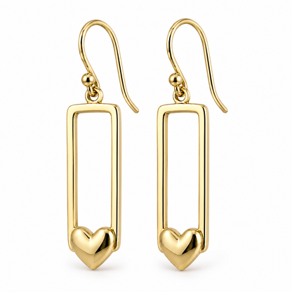 Genuine 9ct 9k 375 Yellow, Rose or White Gold Heart Drop Hook Earrings