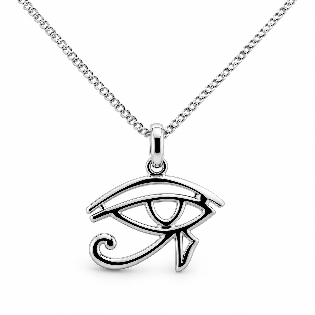 Genuine Sterling Silver 925 Round 'Eye of Horus' Pendant and Necklace