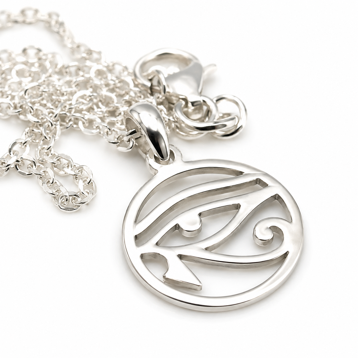 Genuine Sterling Silver 925 Round 'Eye of Horus' Pendant and Chain