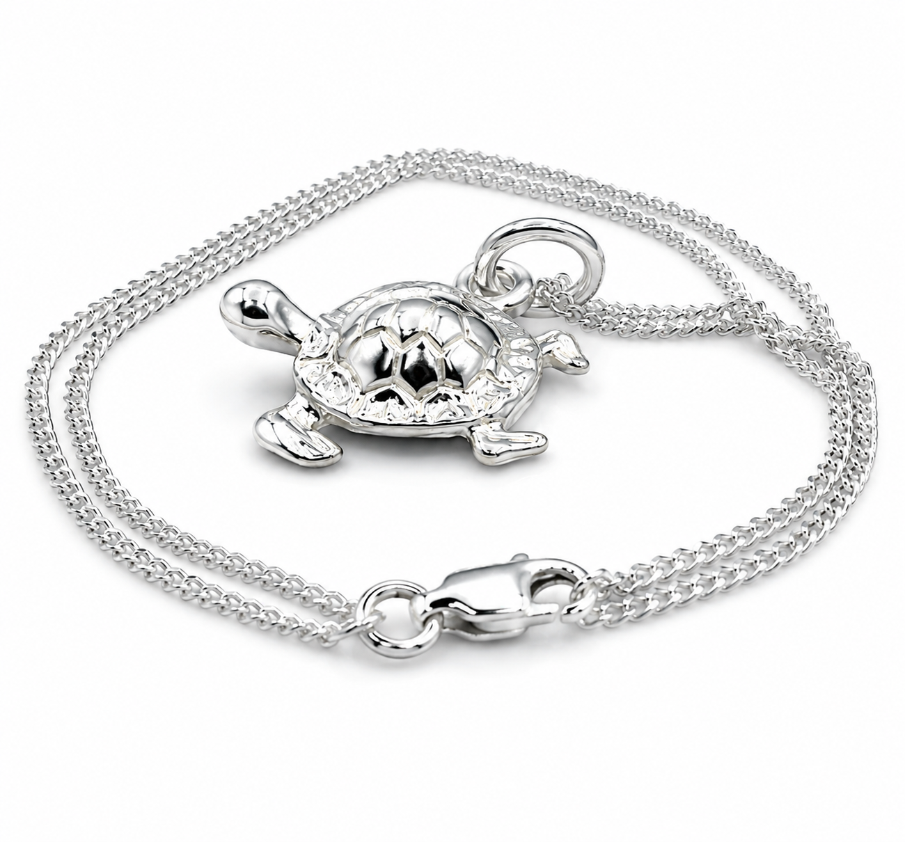 Genuine Sterling Silver 925 Turtle Charm Pendant + Necklace Chain