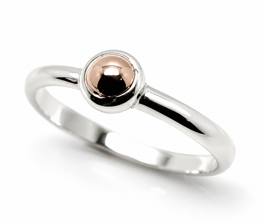 Genuine Sterling Silver + 9ct Rose Gold 4mm Half Ball Ring