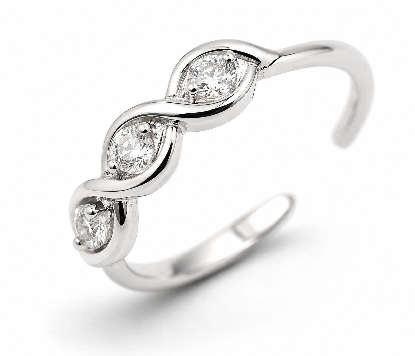 Genuine 925 Sterling Silver Cubic Zirconia Adjustable Swirl Toe Ring