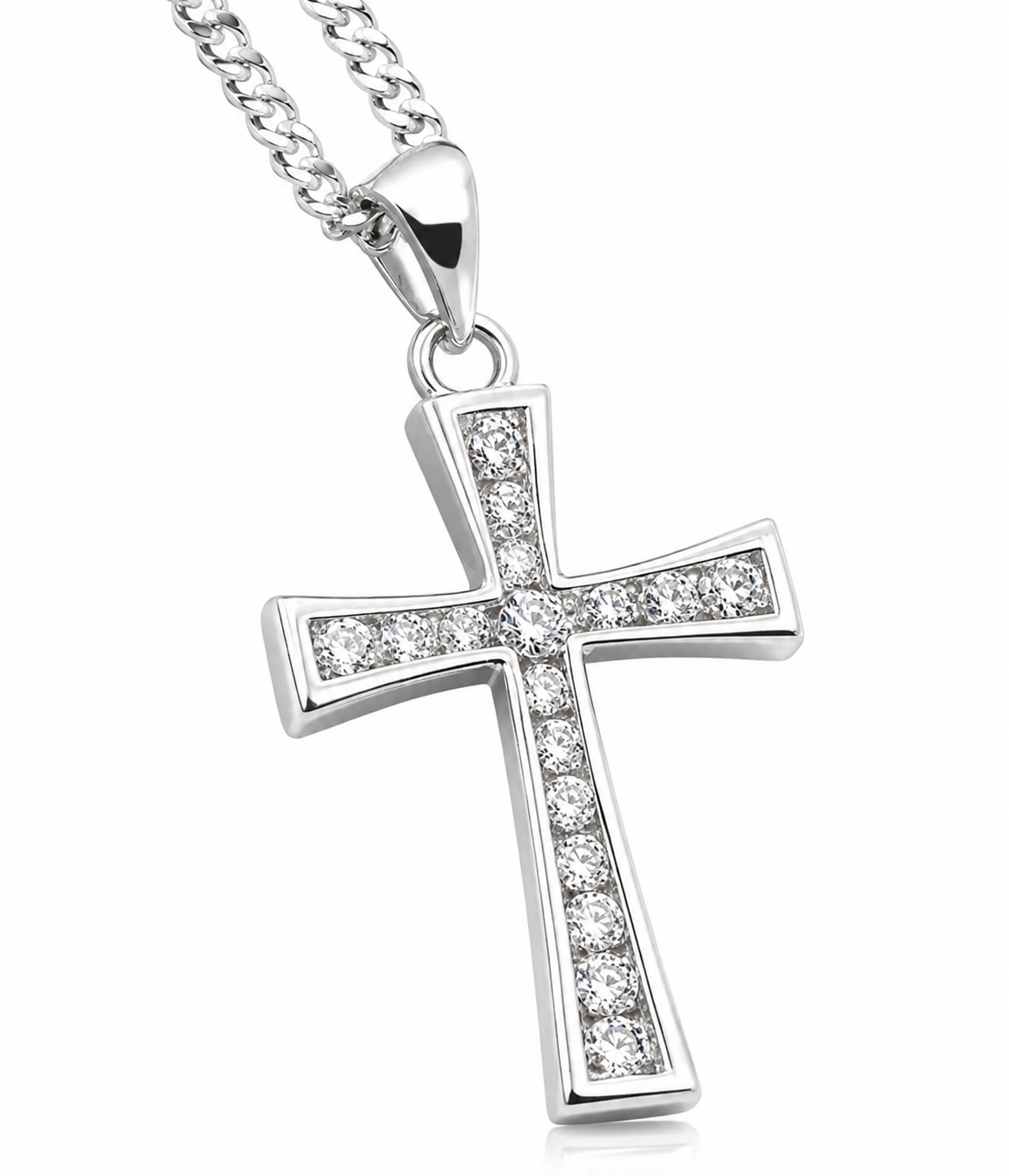 Cubic Zirconia 925 Sterling Silver Cross Pendant + Chain