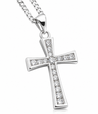 Cubic Zirconia 925 Sterling Silver Cross Pendant + Chain