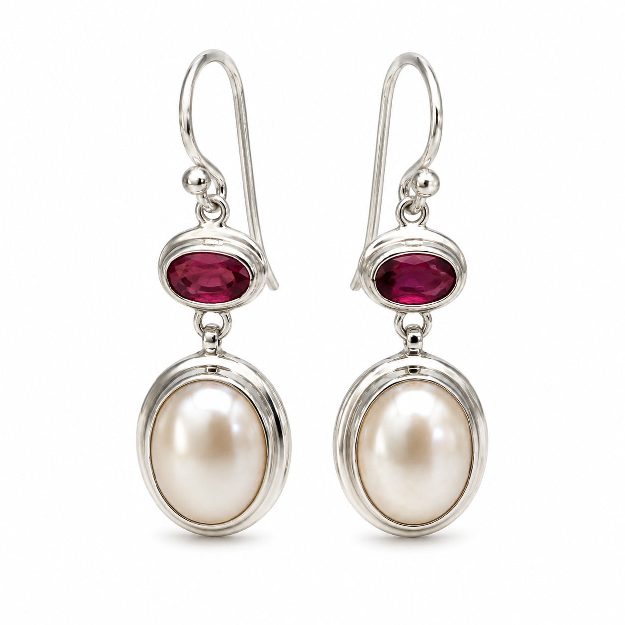 Genuine Sterling Silver 925 Tourmaline & Mabe Pearl Earrings