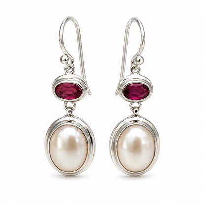Genuine Sterling Silver 925 Tourmaline & Mabe Pearl Earrings