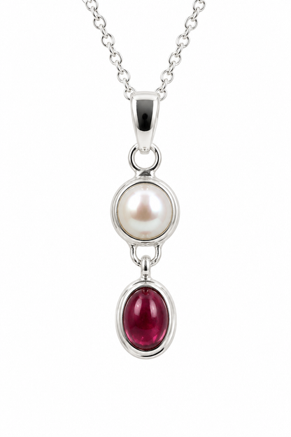 Sterling Silver 925 Freshwater Pearl & Tourmaline Pendant Belcher Chain
