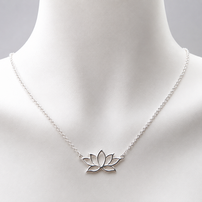 Sterling Silver 925 Open Lotus Flower Necklace Pendant Chain