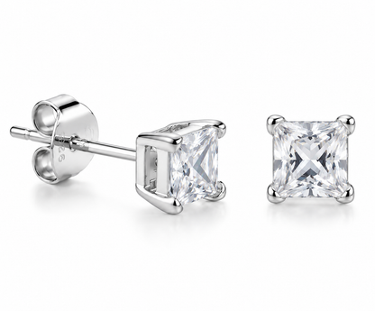 Sterling Silver 925 4mm 4 Claw Square CZ Studs (April Birthstone) Earrings