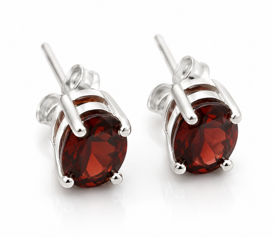 Genuine 9ct 9k Yellow or White Gold Genuine Natural Oval Garnet Stud Earrings
