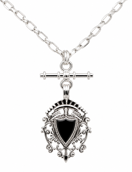 Genuine Solid Sterling Silver 925 Shield & T Bar Pendant + 70cm Belcher Necklace
