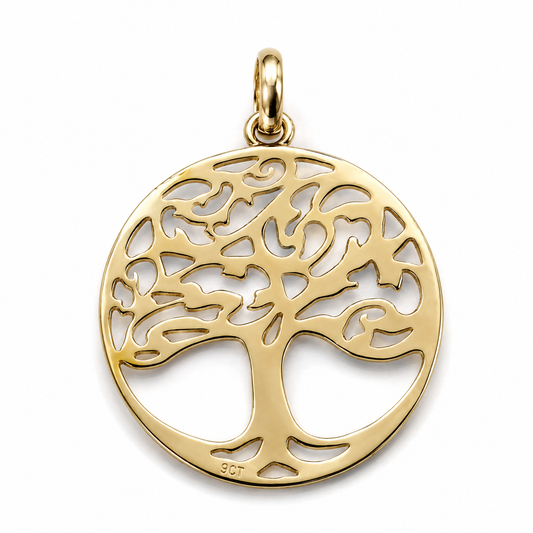 Genuine 9ct 9k 375 Yellow Gold Oval Filigree Tree Of Life Pendant