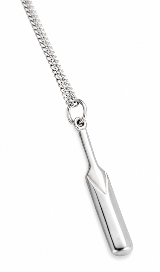 Sterling Silver 925 Solid Med-Large Size Cricket Bat Pendant Charm + 50cm Necklace Chain