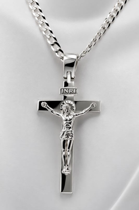 Huge Sterling Silver Full Solid Heavy Crucifix Cross Pendant + Necklace Chain