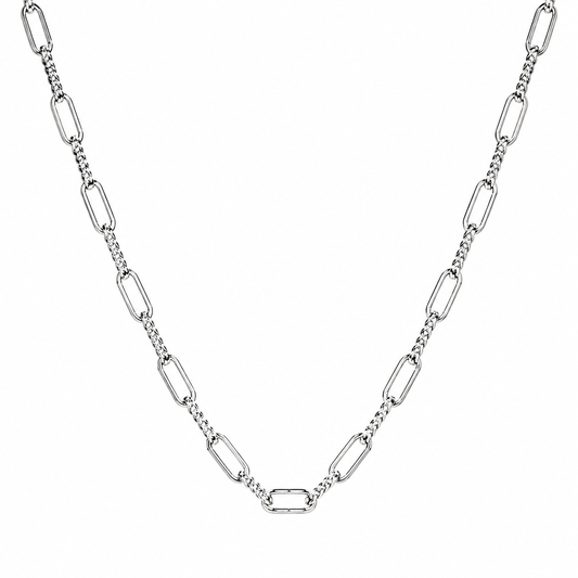 Sterling Silver 925 Fancy Paperclip Links Chain Necklace 48cm or 58cm