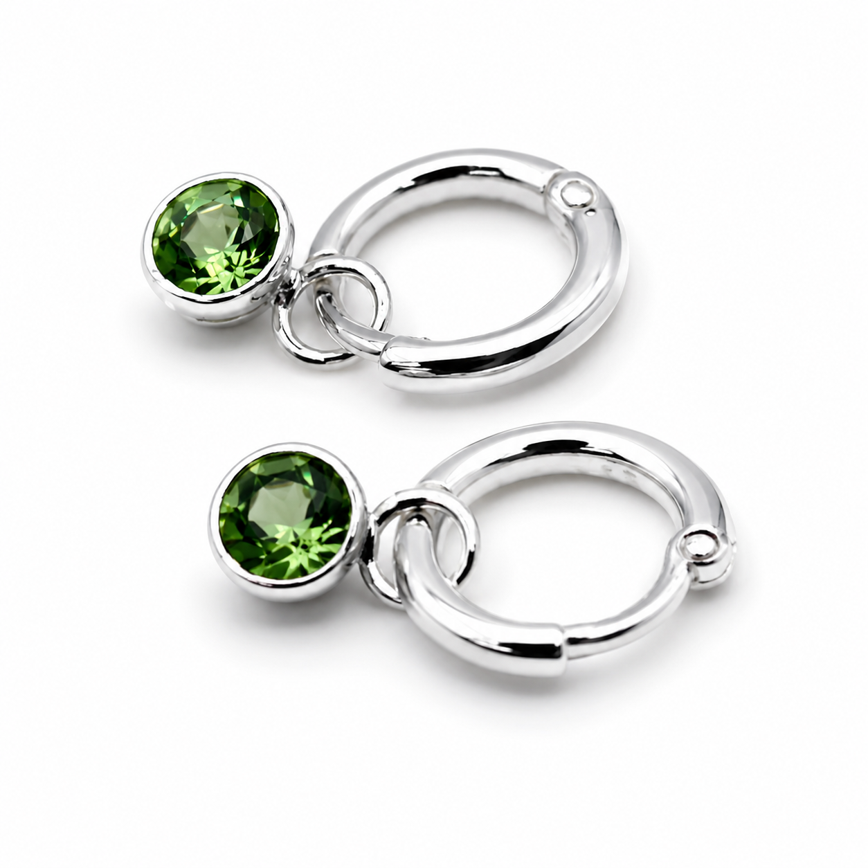 Sterling Silver 925 Huggies Small Peridot Crystal August Birthstone Earrings