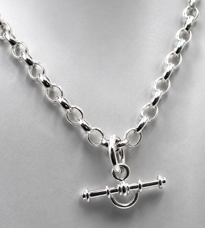 Sterling Silver 925 Belcher Fancy Oval Belcher Link FOB Chain Necklace