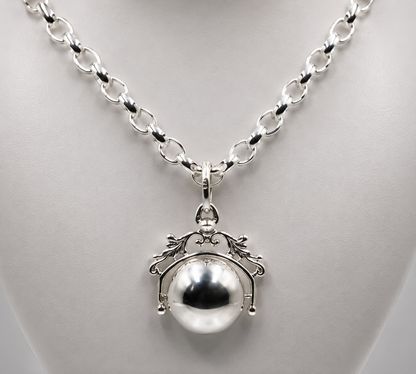 Sterling Silver 925 60cm Belcher Necklace & Filigree Spinner Ball Pendant