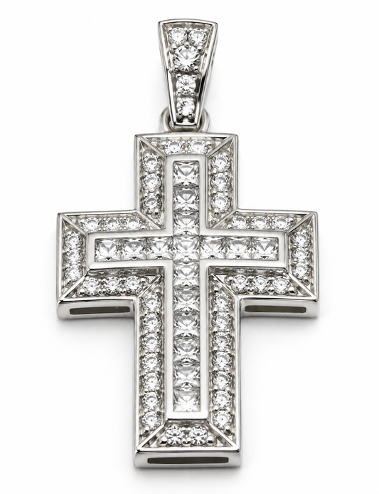 Genuine Sterling Silver 925 Cubic Zirconia Cross Pendant