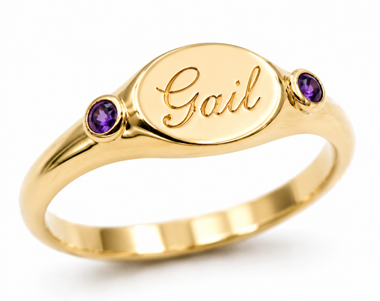 Genuine 9ct 9K 375 Yellow, Rose or White Gold 375 Oval Amethyst (Birthstone Of Feb) Signet Ring (Copy)