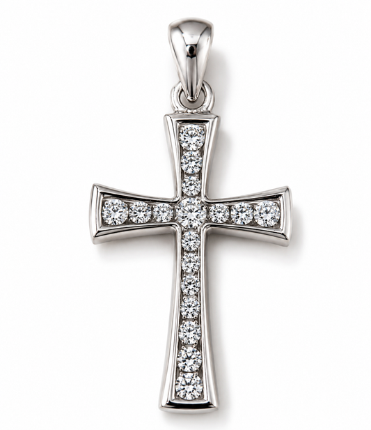 Genuine Sterling Silver 925 Cubic Zirconia Cross 23mm x 15mm