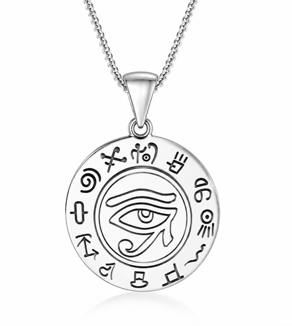 Genuine Sterling Silver 925 18mm Round 'Eye of Horus' Pendant & Necklace