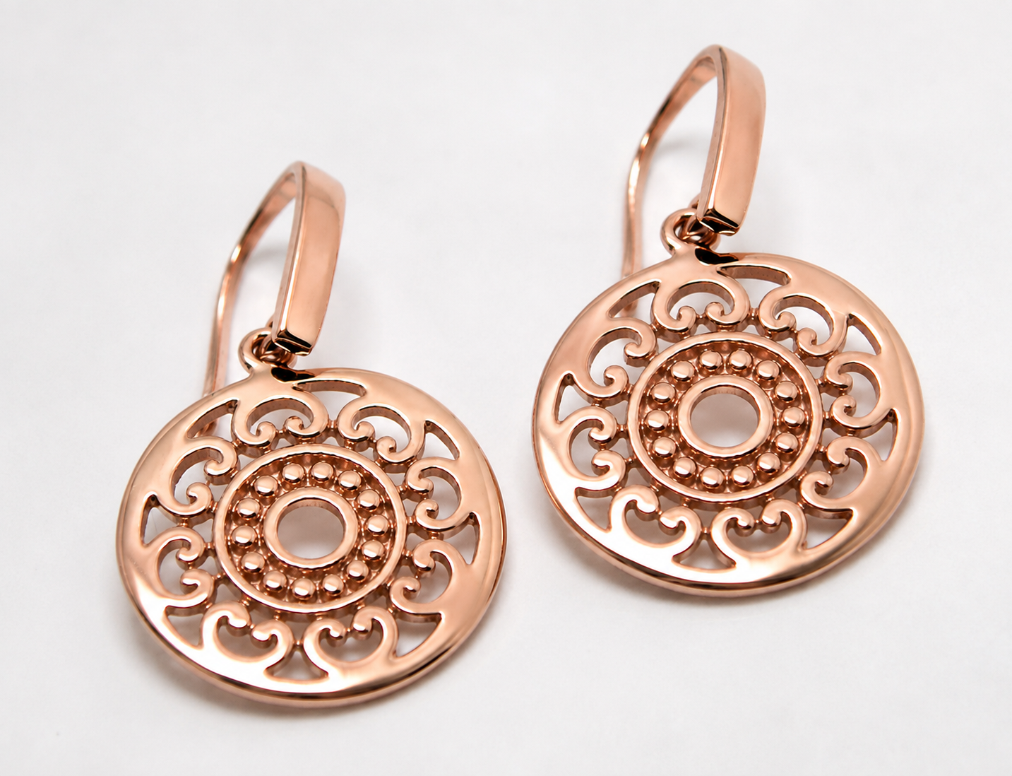 Genuine 9ct 9K 375 Yellow, Rose or White Gold Flat Filigree Drop Round Earrings