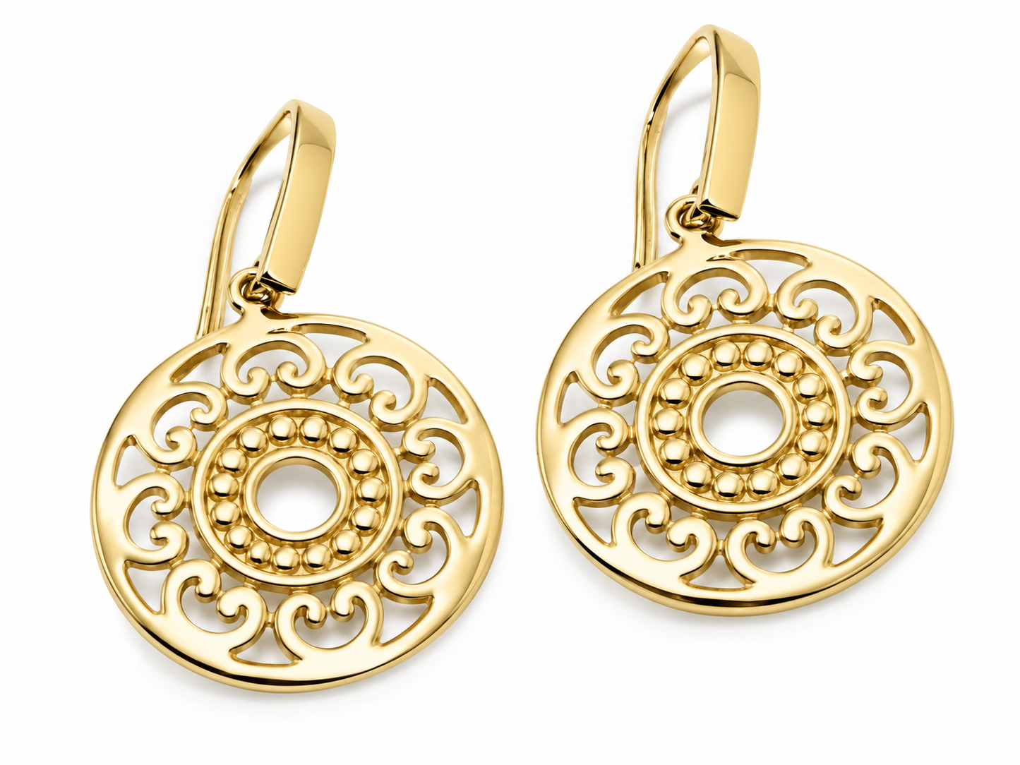 Genuine 9ct 9K 375 Yellow, Rose or White Gold Flat Filigree Drop Round Earrings