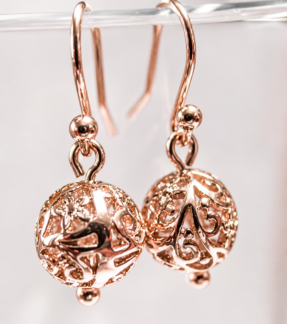 Kaedesigns Genuine 9ct Yellow, Rose or White Gold 10mm Euro Ball Drop Filigree Earrings