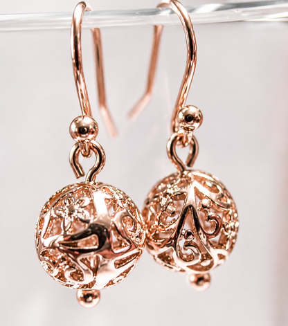 Kaedesigns Genuine 9ct Yellow, Rose or White Gold 10mm Euro Ball Drop Filigree Earrings