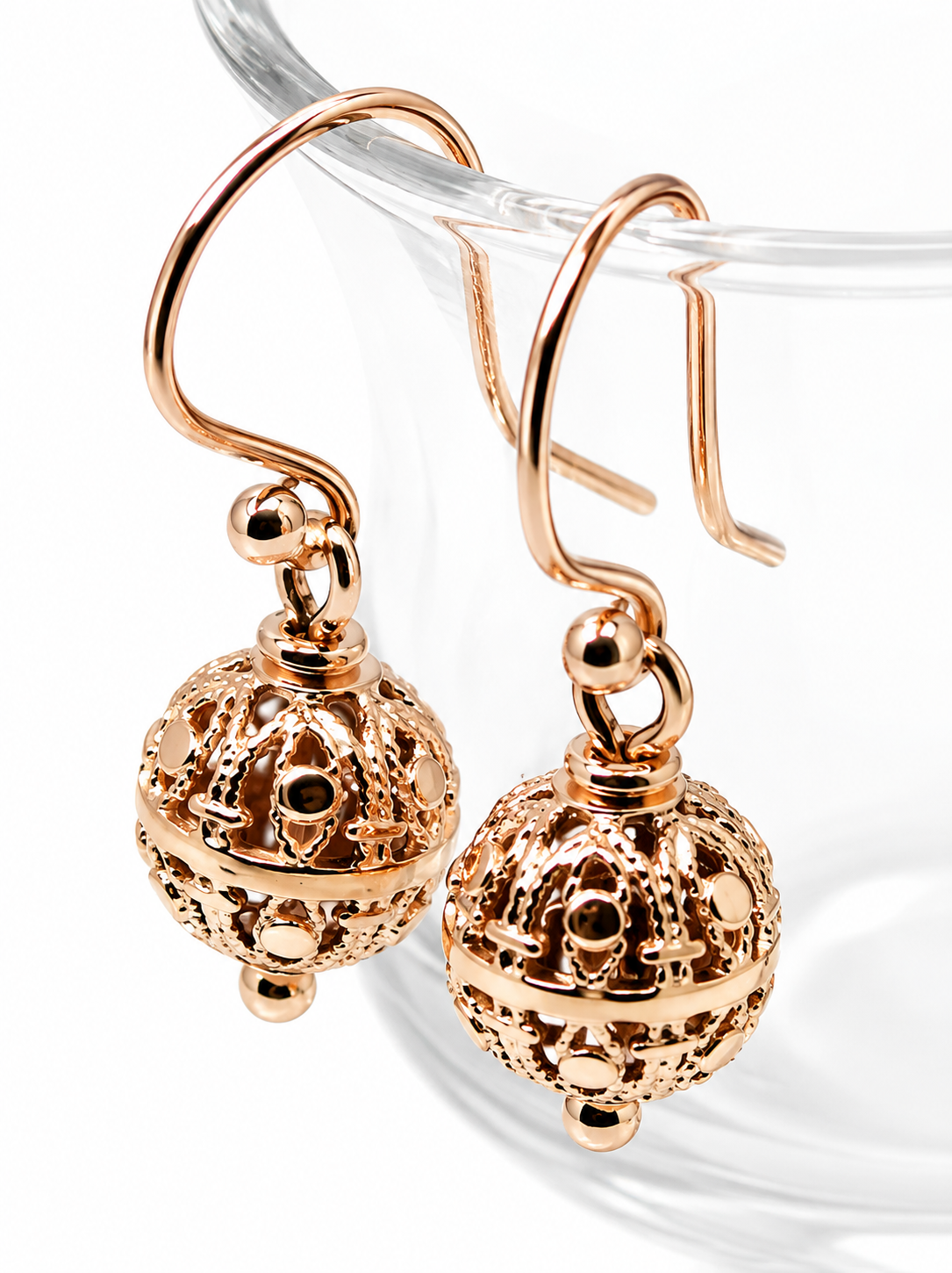 Genuine 9ct 9k 375 Yellow, Rose or White Gold 10mm Euro Ball Drop Filigree Earrings