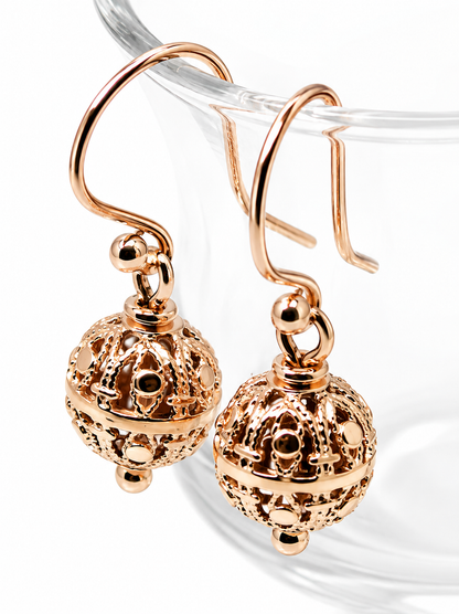 Genuine 9ct 9k 375 Yellow, Rose or White Gold 10mm Euro Ball Drop Filigree Earrings