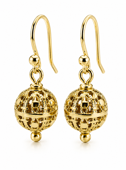 Genuine 9ct 9k 375 Yellow, Rose or White Gold 10mm Euro Ball Drop Filigree Earrings
