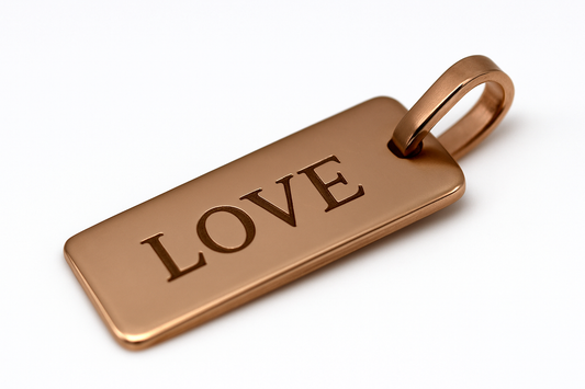 Solid 9ct 375 Rose Gold 20mm x 9mm Rectangle Engraving Shape Pendant - Engraved with LOVE