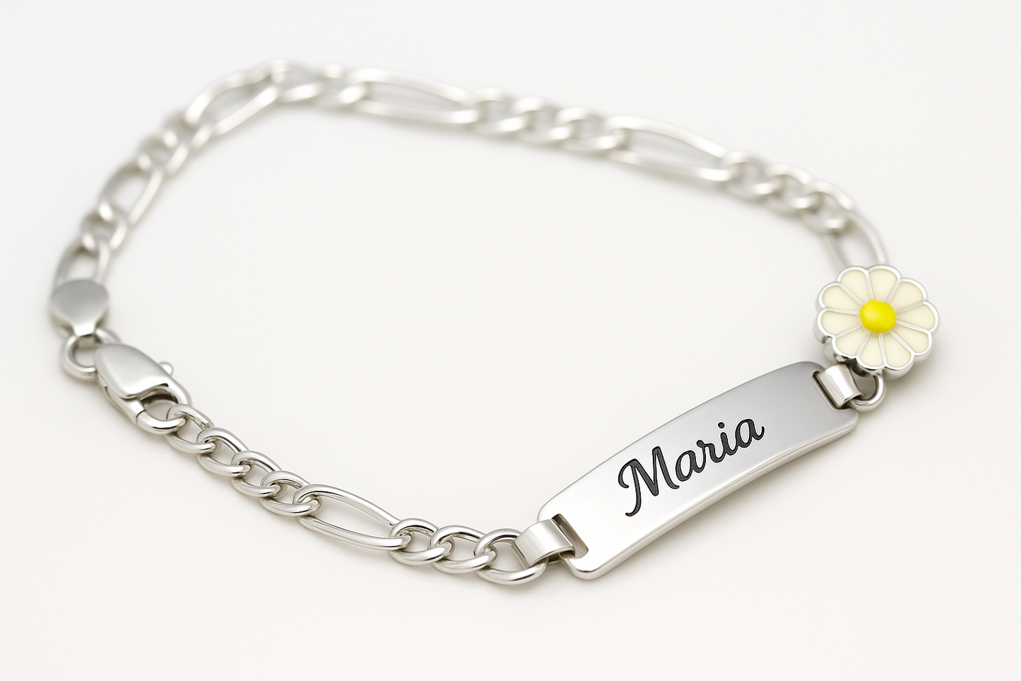 Sterling Silver 925 Childs Daisy Flower Identity ID Bracelet 16cm long