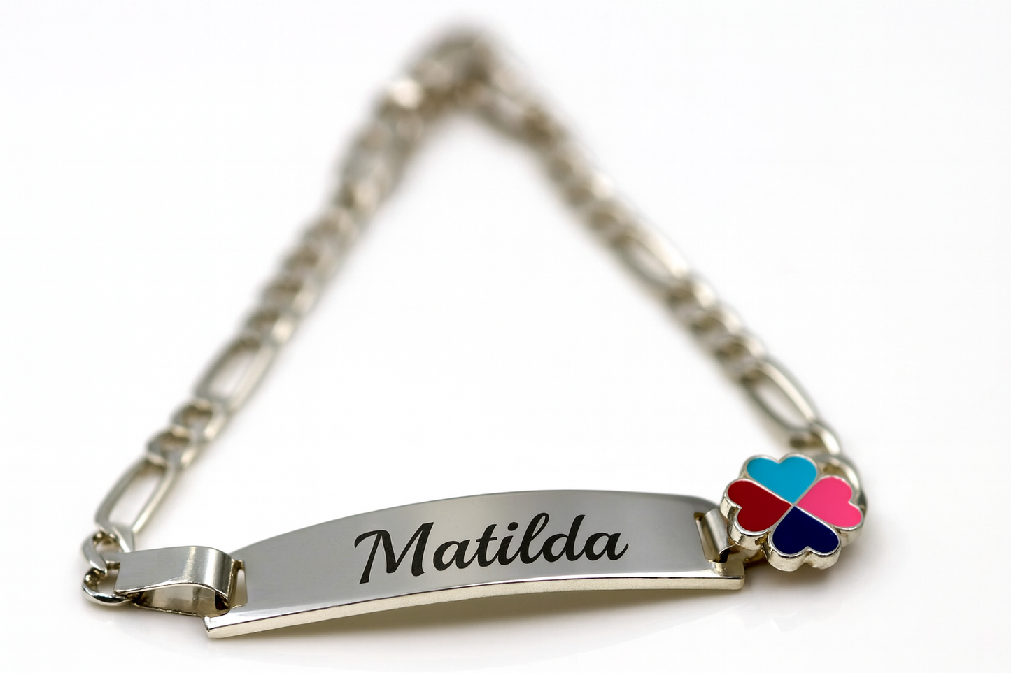 Sterling Silver 925 4 Leaf Clover Identity ID Bracelet 17cm long