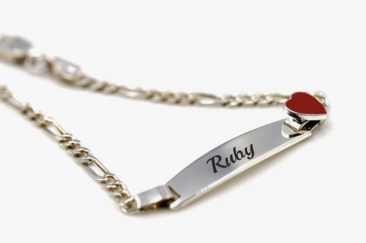 Sterling Silver 925 Childs Red Heart Identity ID Bracelet 16cm long