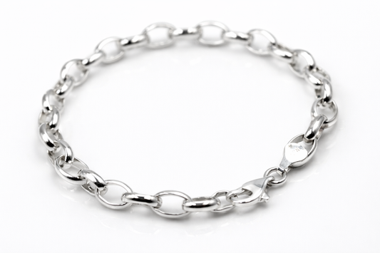 Sterling Silver 925 Oval Belcher Bracelet with Bolt Ring 20cm or 21cm