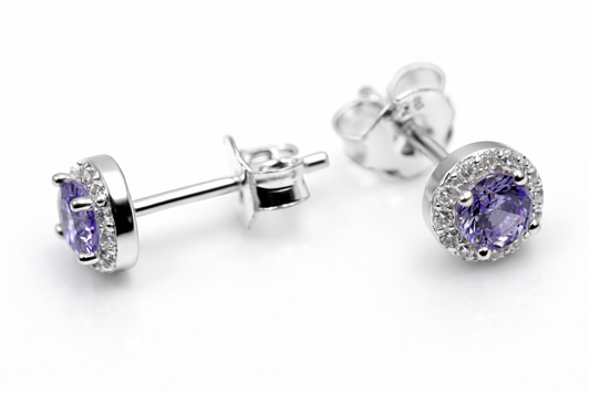 Kaedesigns Sterling Silver 925 CZ Lavender Halo Studs Earrings