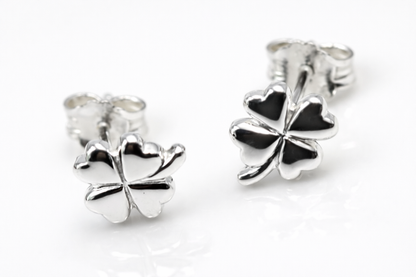 Sterling Silver 925 Children Child Small Four Leaf Clover Earrings