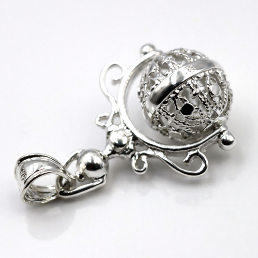 Genuine New Filigree Sterling Silver 12mm Ball Spinner Pendant