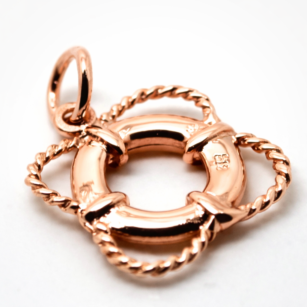 Genuine 9ct 9k 375 Yellow or Rose or White Gold Life Ring Nautical Pendant