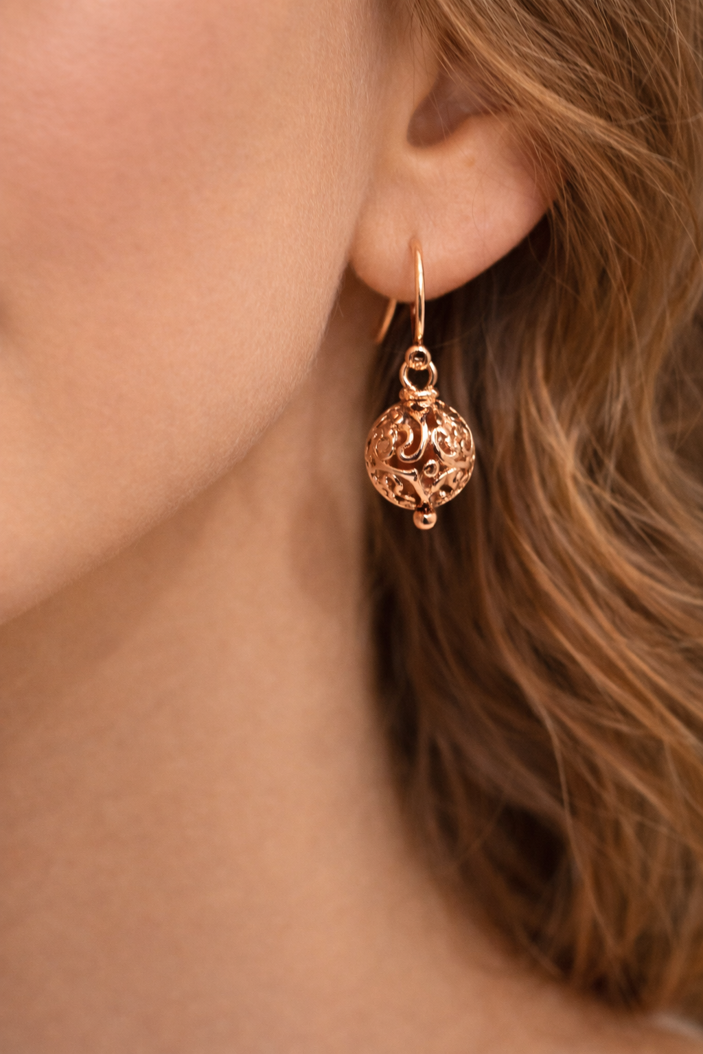 Kaedesigns Genuine 9ct Yellow, Rose or White Gold 10mm Euro Ball Drop Filigree Earrings