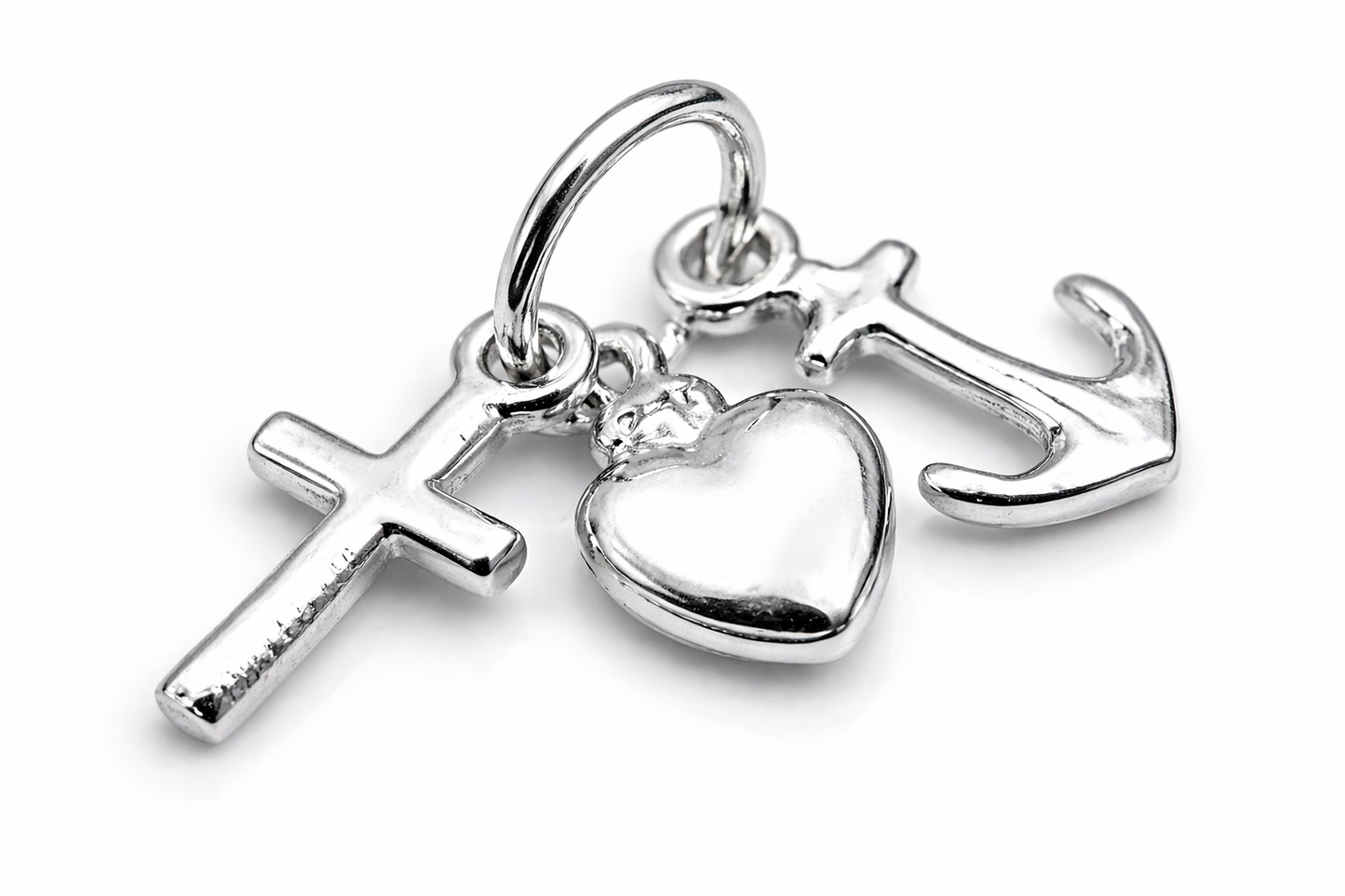 Sterling Silver 925 Faith Hope Charity Cross Love Heart Anchor Pendant / Charm