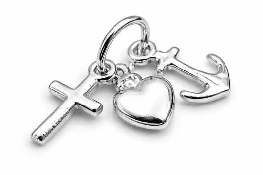 Sterling Silver 925 Faith Hope Charity Cross Love Heart Anchor Pendant / Charm