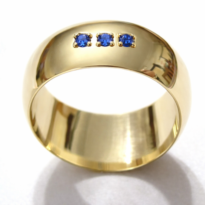 Kaedesigns Genuine 12mm 9ct Yellow, Rose or White Gold Full Solid Wide Band Ring  - Set with Natural Blue Sapphires