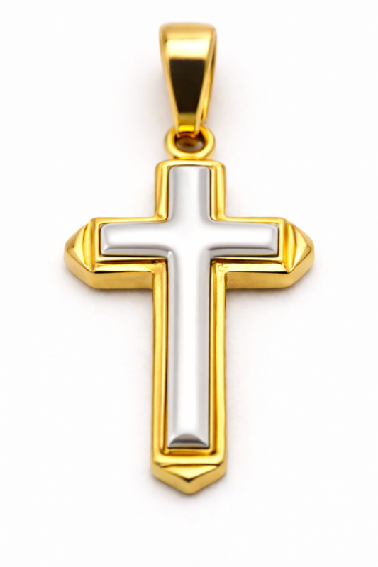 Kaedesigns New Genuine New 9ct 9K 375 Yellow & White Gold Heavy Cross Pendant